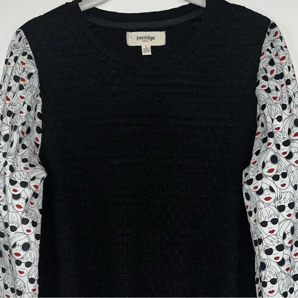 Anthropologie Porridge Balloon Sleeve Novelty Face Print Top Small Artsy Boho - Picture 5 of 13